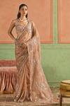 Buy_Lashkaraa_Rose Gold Organza Embroidery, Floral Pattern Pre-draped Saree With Blouse _at_Aza_Fashions