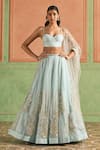 Buy_Lashkaraa_Blue Organza Sequins, Zari, Beads, Embroidery Sweetheart Floral Lehenga Set _at_Aza_Fashions