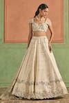 Shop_Lashkaraa_Cream Viscose, Tissue Sequins, Zari, Embroidery Sweetheart Neck Lehenga Set _Online_at_Aza_Fashions