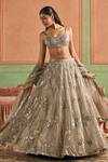 Shop_Lashkaraa_Grey Net, Shantoon Sequins, Zari, Stones, Embroidery Floral Lehenga Set _Online_at_Aza_Fashions