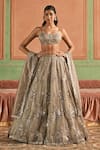 Buy_Lashkaraa_Grey Net, Shantoon Sequins, Zari, Stones, Embroidery Floral Lehenga Set _at_Aza_Fashions