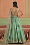 Lashkaraa_Green Tissue, Shantoon, Net Sequins, Embroidery V-neck Cording Lehenga Set _Online_at_Aza_Fashions