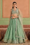 Buy_Lashkaraa_Green Tissue, Shantoon, Net Sequins, Embroidery V-neck Cording Lehenga Set _at_Aza_Fashions