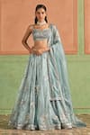 Buy_Lashkaraa_Blue Net, Crepe Mirrors, Zari, Embroidery Scoop Neck Lehenga Set _at_Aza_Fashions