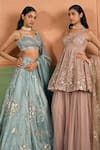 Buy_Lashkaraa_Blue Net, Crepe Mirrors, Zari, Embroidery Scoop Neck Lehenga Set _Online_at_Aza_Fashions