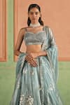 Shop_Lashkaraa_Blue Net, Crepe Mirrors, Zari, Embroidery Scoop Neck Lehenga Set _Online_at_Aza_Fashions