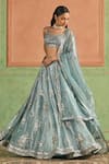 Lashkaraa_Blue Net, Crepe Mirrors, Zari, Embroidery Scoop Neck Lehenga Set _at_Aza_Fashions