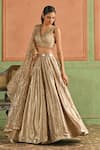 Shop_Lashkaraa_Gold Silk, Net Sequins, Zari, Embroidery V-neck Foil Lehenga Set _Online_at_Aza_Fashions