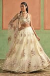 Lashkaraa_Ivory Net, Satin Zari, Sequins, Embroidery Halter Neck, Lehenga Set _at_Aza_Fashions