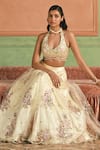 Buy_Lashkaraa_Ivory Net, Satin Zari, Sequins, Embroidery Halter Neck, Lehenga Set 