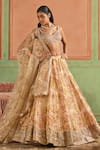 Lashkaraa_Cream Net, Shantoon Zari, Sequins, Embroidery Floral Pattern Lehenga Set _at_Aza_Fashions