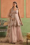 Lashkaraa_Pink Organza, Shantoon, Net Embroidery, Sequins, Zari Peplum Kurta Sharara Set _at_Aza_Fashions