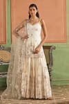 Buy_Lashkaraa_Off White Georgette, Net Embroidery, Sequins, Butti Pattern Kurta Sharara Set _at_Aza_Fashions