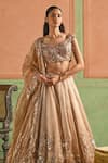 Buy_Lashkaraa_Beige Net, Satin Sequins, Zari, Embroidery Off-shoulder Lehenga Set _Online_at_Aza_Fashions