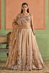 Buy_Lashkaraa_Beige Net, Satin Sequins, Zari, Embroidery Off-shoulder Lehenga Set _at_Aza_Fashions