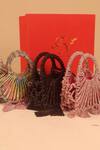 Shop_Forever Noor_Pink Rhinestones, Tassels Lumi Knot Macrame Mini Bag _at_Aza_Fashions