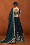 Lashkaraa_Green Velvet Zari, Sequins, Embroidery Sweetheart Neck Floral Lehenga Set _Online_at_Aza_Fashions