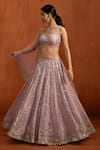 Lashkaraa_Lilac Satin Sequins, Embroidery, Mirrors, Beads, Zari Sweetheart Lehenga Set _at_Aza_Fashions