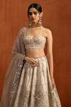 Buy_Lashkaraa_Off White Silk Satin Embroidery, Mirrors, Sequins, Zari Tonal Lehenga Set _Online_at_Aza_Fashions