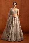 Buy_Lashkaraa_Off White Silk Satin Embroidery, Mirrors, Sequins, Zari Tonal Lehenga Set _at_Aza_Fashions