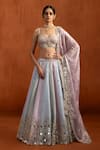 Buy Lashkaraa Lavender Satin Mirrors, Embroidery, Sequins Sweetheart Striped Lehenga Set at Aza Fashions Buy_Lashkaraa_Lavender Satin Mirrors, Embroidery, Sequins Sweetheart Striped Lehenga Set _at_Aza_Fashions