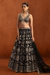 Buy_Lashkaraa_Black Velvet, Satin, Net Embroidery, Sequins, Zari, Mirrors, Lehenga Set _at_Aza_Fashions