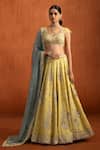 Buy_Lashkaraa_Yellow Viscose, Tissue Sequins, Embroidery, Motif Lehenga Blouse And Dupatta Set _Online_at_Aza_Fashions
