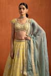 Shop_Lashkaraa_Yellow Viscose, Tissue Sequins, Embroidery, Motif Lehenga Blouse And Dupatta Set _Online_at_Aza_Fashions