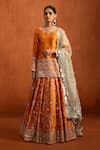 Buy_Lashkaraa_Orange Silk, Net Embroidery, Sequins, Zari, Stones, Metallic Lehenga Kurta Set _at_Aza_Fashions