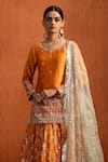 Shop_Lashkaraa_Orange Silk, Net Embroidery, Sequins, Zari, Stones, Metallic Lehenga Kurta Set _Online_at_Aza_Fashions