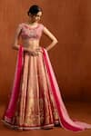 Buy_Lashkaraa_Pink Brocade Zari, Embroidery, Sequins, Tassels, Beads Woven Lehenga Blouse Set _at_Aza_Fashions