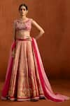 Shop_Lashkaraa_Pink Brocade Zari, Embroidery, Sequins, Tassels, Beads Woven Lehenga Blouse Set _Online_at_Aza_Fashions