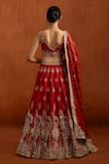Lashkaraa_Red Viscose, Satin, Tissue Embroidery, Sequins, Zari, Peacock Motif Lehenga Set _Online_at_Aza_Fashions