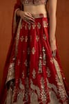 Lashkaraa_Red Viscose, Satin, Tissue Embroidery, Sequins, Zari, Peacock Motif Lehenga Set _at_Aza_Fashions