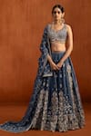 Shop_Lashkaraa_Blue Chiffon Sequins, Embroidery, Metallic Thread, Beads Lehenga Blouse Set _Online_at_Aza_Fashions