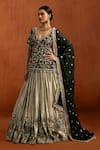 Buy_Lashkaraa_Green Lampi Embroidery, Sequins, Metallic Thread, Zari V-neck Kurta Lehenga Set _at_Aza_Fashions