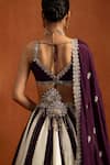 Lashkaraa_Wine Lampi, Chinon, Chiffon Embroidery, Metallic Peacock Striped Lehenga Set _at_Aza_Fashions