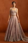 Buy_Lashkaraa_Mauve Satin Embroidery, Metallic Thread, Sequins, Zari Butti Work Lehenga Set _at_Aza_Fashions
