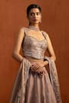 Lashkaraa_Mauve Satin Embroidery, Metallic Thread, Sequins, Zari Butti Work Lehenga Set _at_Aza_Fashions
