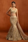 Buy_Lashkaraa_Gold Net Sequins, Embroidery, Zari, Beads, Metallic Thread Fishcut Lehenga Set _Online_at_Aza_Fashions
