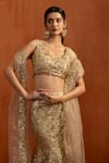 Shop_Lashkaraa_Gold Net Sequins, Embroidery, Zari, Beads, Metallic Thread Fishcut Lehenga Set _Online_at_Aza_Fashions