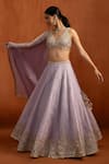 Lashkaraa_Lilac Tissue Embroidery, Sequins, Stones, Beads, Metallic Lehenga Blouse Set _at_Aza_Fashions
