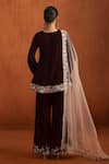 Lashkaraa_Maroon Velvet Embroidery, Zari, Metallic Thread, Sequins V-neck Kurta Pant Set _Online_at_Aza_Fashions