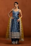Buy_Lashkaraa_Blue Velvet Sequins, Stones, Embroidery Scoop Neck Anarkali Set _at_Aza_Fashions