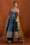 Buy_Lashkaraa_Blue Velvet Sequins, Stones, Embroidery Scoop Neck Anarkali Set _Online_at_Aza_Fashions