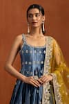 Lashkaraa_Blue Velvet Sequins, Stones, Embroidery Scoop Neck Anarkali Set _at_Aza_Fashions