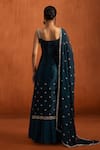 Lashkaraa_Blue Viscose, Velvet Embroidery, Zari, Sequins Square Neck Kurta Sharara Set _Online_at_Aza_Fashions