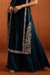 Shop_Lashkaraa_Blue Viscose, Velvet Embroidery, Zari, Sequins Square Neck Kurta Sharara Set _Online_at_Aza_Fashions