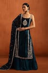 Buy_Lashkaraa_Blue Viscose, Velvet Embroidery, Zari, Sequins Square Neck Kurta Sharara Set _at_Aza_Fashions