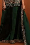 Buy_Lashkaraa_Green Velvet Embroidery, Sequins, Beads Round Neck, Floral Kurta Sharara Set _Online_at_Aza_Fashions